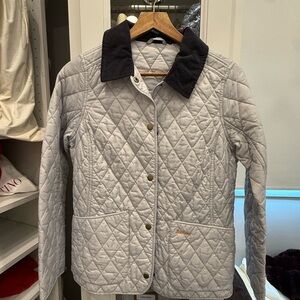 Barbour Light Gray Quilted Jacket with Black Collar